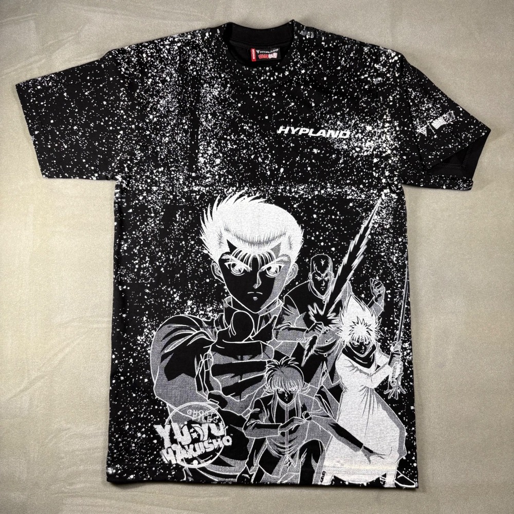 Hypland x YuYu Hakusho Black Splatter Graphic Anime T-Shirt Mens Medium